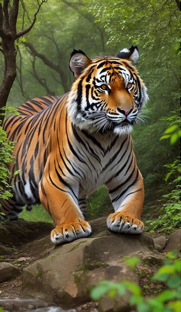 Premium AI Image | Tiger in the natural habitat hidden in forest