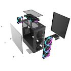 Gaming PC Computer Case RGB LED Mid Tower ATX Tempered Glass 6x Halo Ring Fans | eBay