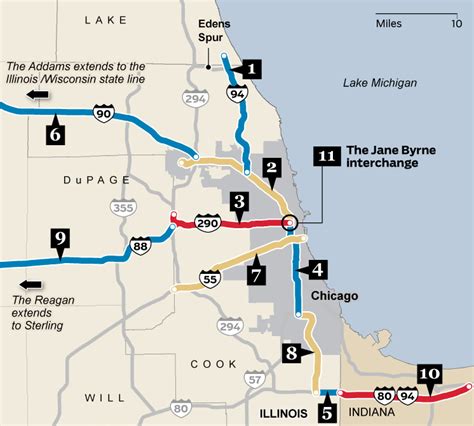 Map Of Chicago Expressways - Coastal Map World