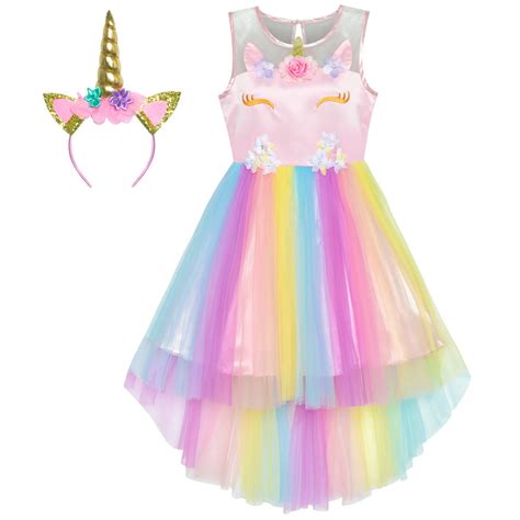 Sunny Fashion - Girls Dress Unicorn Rainbow Tulle Unicorn Headband ...