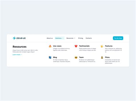 Navigation bar with menu - Zeus Web UI Kit by Nick Rybak for Setproduct on Dribbble