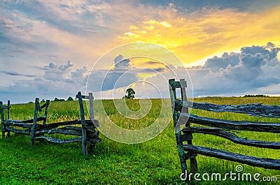 Split Rail Fence And Sunset, Cumberland Gap Natl Park Stock Photo - Image: 41941437