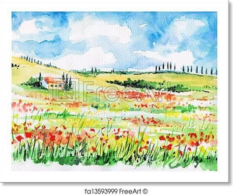 Free art print of Tuscany | Watercolor landscape, Landscape, Free art prints