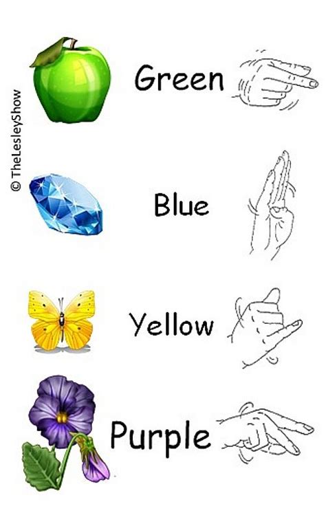 Sign Language Colors (shake hand slightly) UAGE - Baby Sign Language Cards See our Sign Language ...