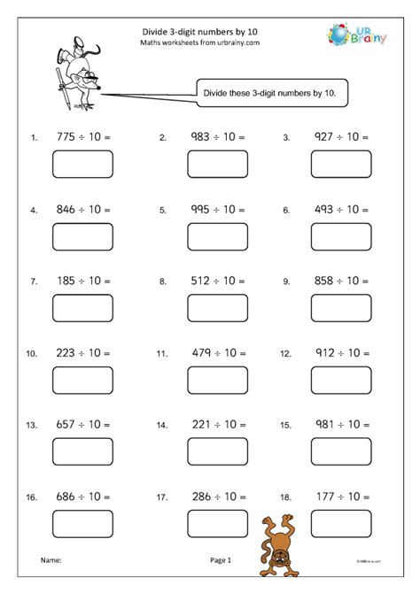 Divide 3-digit numbers by 10 - Division Maths Worksheets for Year 5 ...