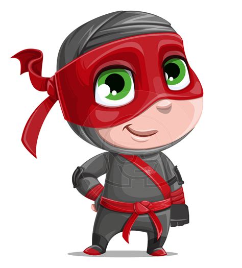 Little Ninja Kid Cartoon Vector Character AKA Shinobi The Curious Boy ...