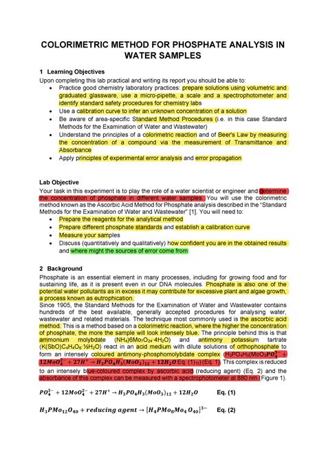 COLORIMETRIC METHOD FOR PHOSPHATE ANALYSIS IN WATER SAMPLES ...