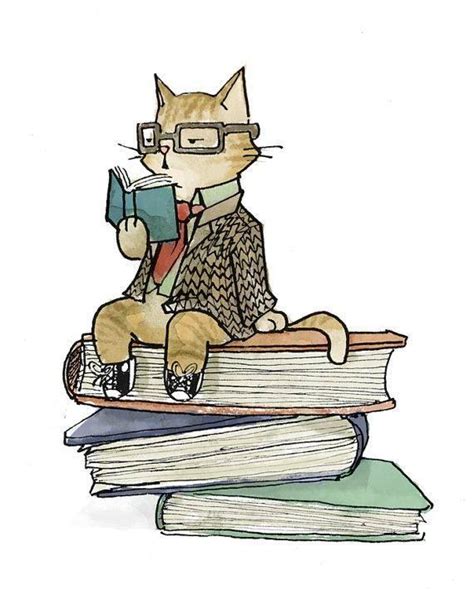 Studious cat. | Ilustrações, Imagens fofas, Arte com gatos