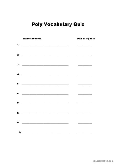 Vocabulary Quiz Template: English ESL worksheets pdf & doc