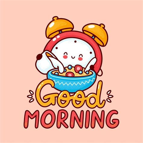 Cute happy alarm clock pour milk into ce... | Premium Vector #Freepik #vector #hand #cartoon # ...