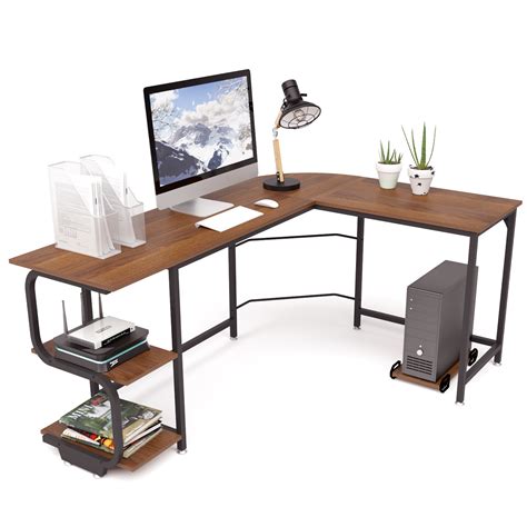 Buy Teraves L-Shaped Desk Reversible Panel Wood Computer Desk with S- Shaped Bookshelves Online ...