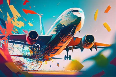 Premium Photo | Abstract art Colorful painting art of a modern airplane ...