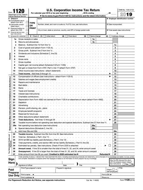 2019 Form IRS 1120 Fill Online, Printable, Fillable, Blank - pdfFiller