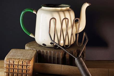 Vintage Cream Colored Enamel Kettle Free Stock Photo - Public Domain Pictures