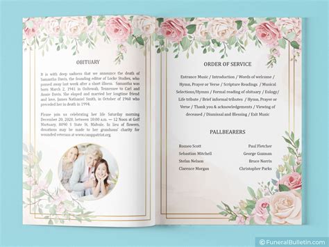 Celebration Of Life Program Template With Roses Design - Download Now!