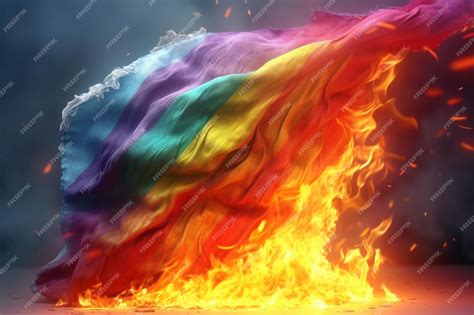 Premium AI Image | rainbow color flag burning in the fire