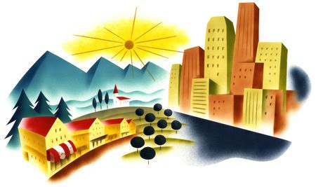 Stock Illustration - Urban and rural landscapes