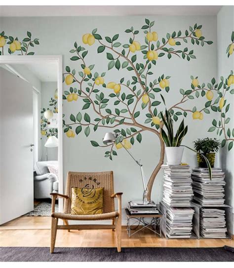 Vibrant Yellow Lemon Tree Wall Mural Decor — Homebnc