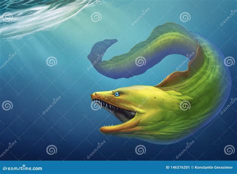 Moray Eel Green. Large Green Moray Eel With Open Mouth Stock Photo | CartoonDealer.com #141086136