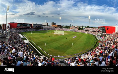 Panoramic view of Emirates Old Trafford, Manchester, England. T20 Blast cricket match between ...