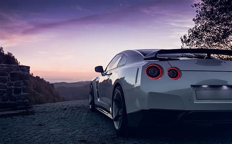 HD wallpaper: white Nissan GT-R coupe, GTR, Moon, Sky, Lights, R35, Spoiler | Wallpaper Flare