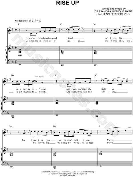 Andra Day "Rise Up" Sheet Music in Db Major (transposable) - Download & Print | Sheet music ...