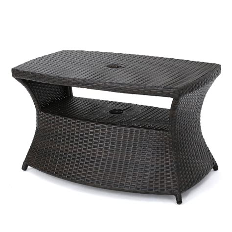 Banta Outdoor Modern Wicker Shelf Side Table with Umbrella Hole – GDF ...