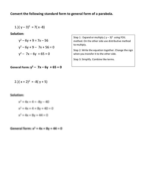 Parabola Equation Standard Form