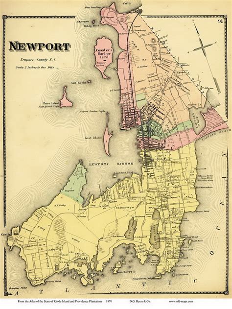 Newport, Rhode Island 1870 - Old Town Map Reprint - OLD MAPS