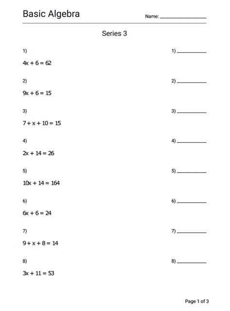 Math Basic Algebra Equations Worksheet Series 3 - Geek Slop Online