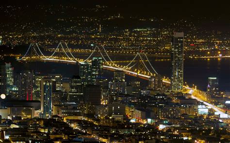 Oakland Bay Bridge Night Scene San Francisco City Skyline United States ...