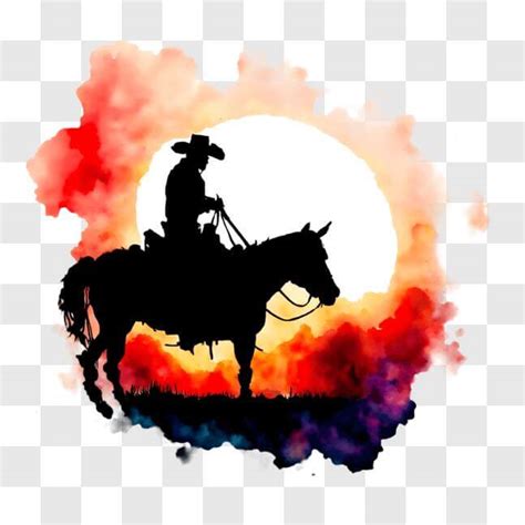 Download Cowboy Silhouetted Against Colorful Sunset PNG Online - Creative Fabrica