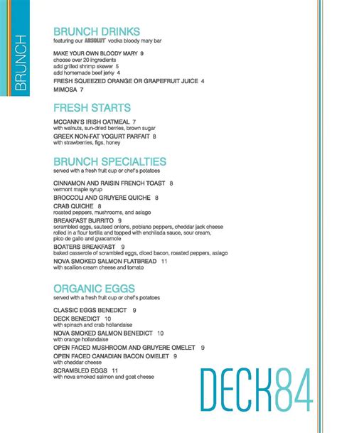 Menu at Deck 84 restaurant, Delray Beach