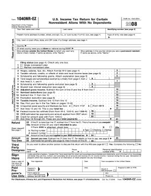 form 1040nr-ez Templates - Fillable & Printable Samples for PDF, Word | pdfFiller