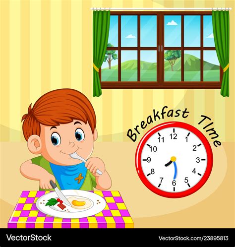 A boy breakfast time Royalty Free Vector Image