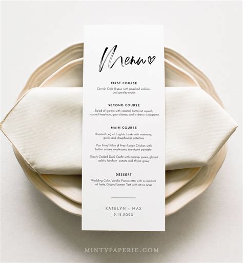 Modern Wedding Menu Printable, INSTANT DOWNLOAD, Minimalist Dinner Menu Card Template, 100% ...