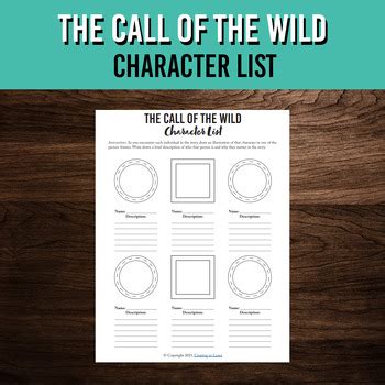 The Call of the Wild Character List | Printable Book Study Worksheet