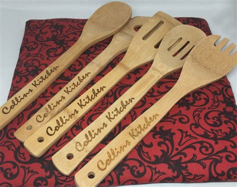 Personalized Set of 5 Custom Bamboo Wooden Spoons Cooking - Etsy