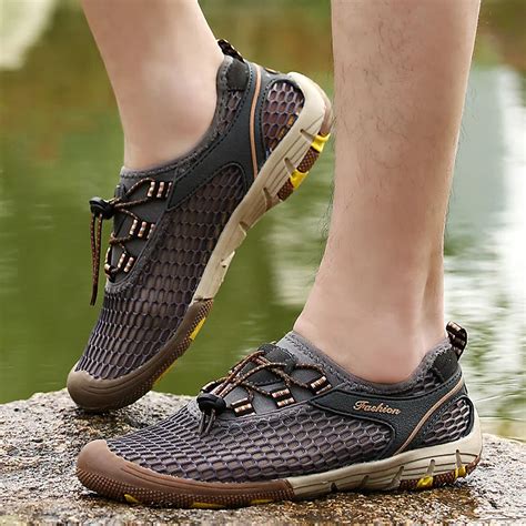 Mens Summer Casual Breathable Shoes Men Mesh Barefoot Water Skin Shoes ...