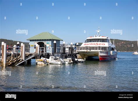 Palm Beach ferry wharf with cruising ferry at the wharf,Pittwater ...