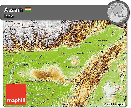 Free Physical Map of Assam