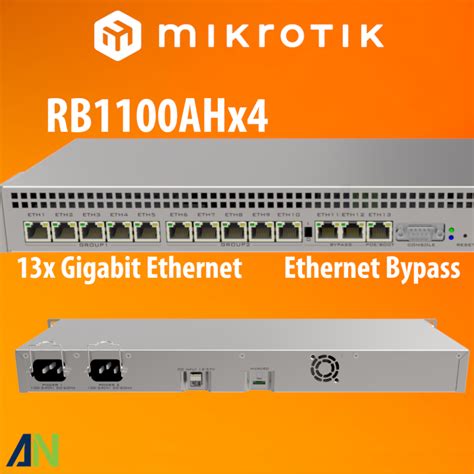 MikroTik Router RB1100AHx4 RB1100x4, 13-port Gigabit Ethernet, 1GB RAM, Ethernet ByPass, Dual ...