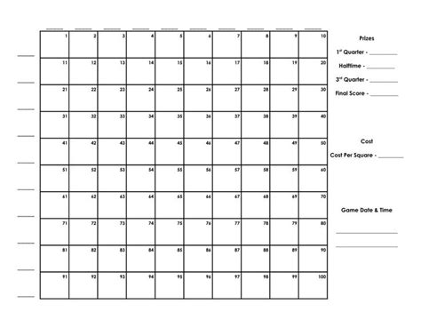 100 Square Printable Football Pool