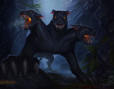 It's Cerberus, Hades' three headed dog whom guards his black palace. | Mythical creatures art ...