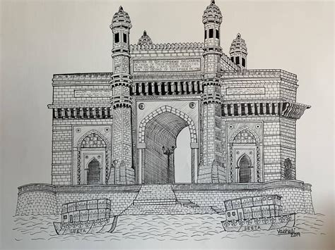 Original Architecture Drawing by Vaishali Saste | Fine Art Art on Paper | Gateway of India ...