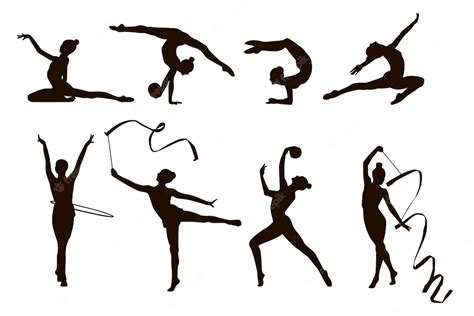 Premium Vector | Black and white silhouette of the gymnastics girls, sportswomen, exercises with ...