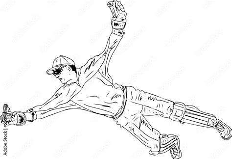 Outline sketch drawing of cricket wicket keeper catch, vector ...