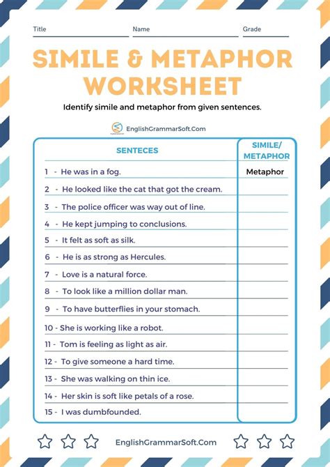 Worksheets on Simile and Metaphor [with answers] - EnglishGrammarSoft