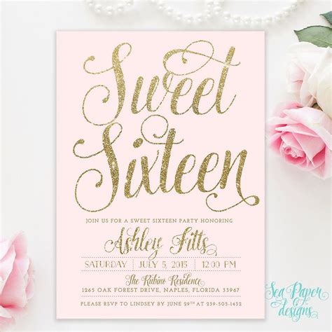 Sweet Sixteen 16th Birthday Invitation Blush Pink & Gold | Etsy | Sweet sixteen invitations ...