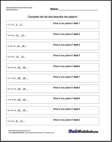 Number Patterns Worksheets Grade 6